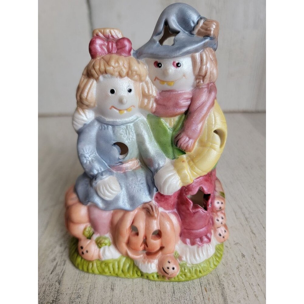 Halloween scarecrow couple tealight holder home decor‎